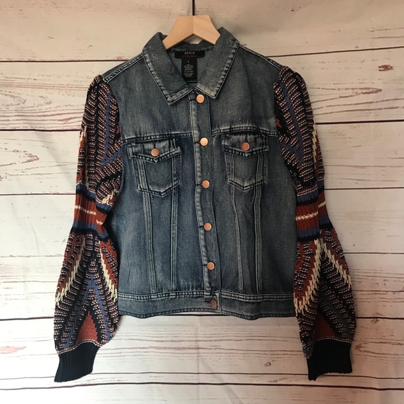 KNITTED SLEEVE BUTTON DOWN DENIM JACKET - Picture 4 of 8